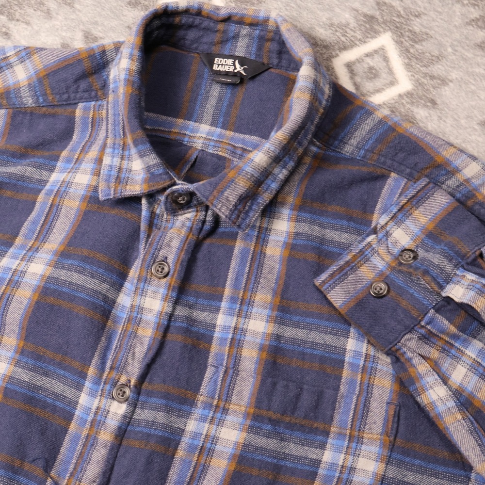 Eddie Bauer Mens XL Blue Plaid Flannel Shirt Long Sleeve Cotton Button Down